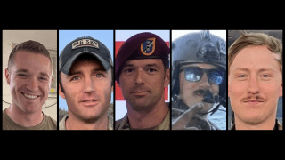 Five U.S. Army Special Operations aviation Soldiers killed in a helicopter crash, Nov. 10, 2023. Chief Warrant Officer 3 Stephen R. Dwyer, 38, of Clarksville, Tennessee; Chief Warrant Officer 2 Shane M. Barnes, 34, of Sacramento, California; Staff Sgt. Tanner W. Grone, 26, of Gorham, New Hampshire; Sgt. Andrew P. Southard, 27, of Apache Junction, Arizona; and Sgt. Cade M. Wolfe, 24, of Mankato, Minnesota.