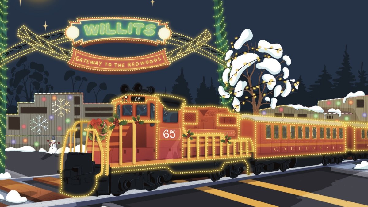 All aboard the Skunk Train, a scenic railroad boasting holiday cheer