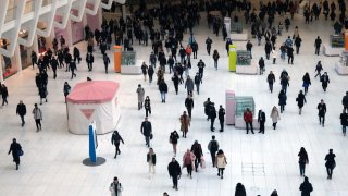 Commuters arrive at the Oculus Center in Manhattan, New York City, on Nov. 17, 2022.