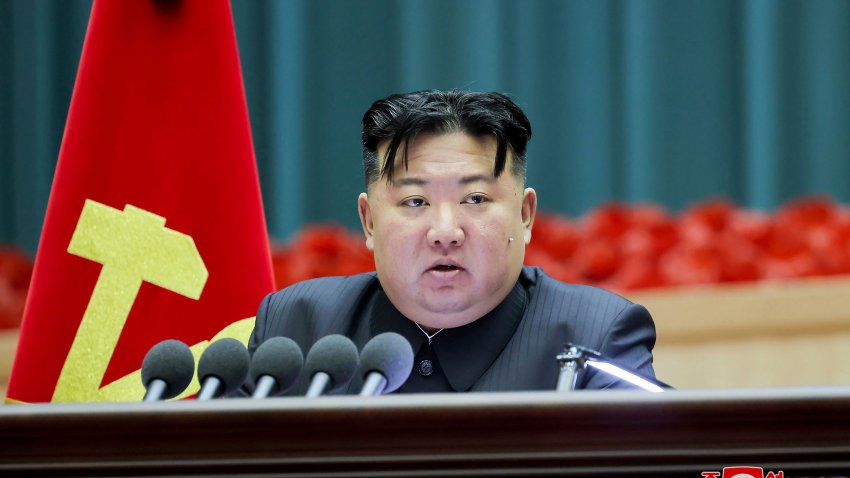 North Korean leader Kim Jong Un delivers a speech in the National Mothers’ Meeting.