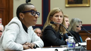 (L-R) Dr. Claudine Gay, President of Harvard University; Liz Magill, President of the University of Pennsylvania; Dr. Pamela Nadell, Professor of History and Jewish Studies at American University; and Dr. Sally Kornbluth, President of Massachusetts Institute of Technology, testify before the House Education and Workforce Committee on Dec. 5, 2023, in Washington, D.C.