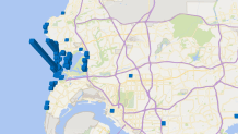 This map shows where tickets were issued for violating 63.20.12(a). Vertical bars represent a higher number at any single location.