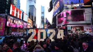 NEW YORK, UNITED STATES – DECEMBER 20: A view of the New Year’s Eve ‘2024’ Numerals, to be lit up at midnight on December 31, in New York’s world-famous Times Square in United States on December 20, 2023. Just a few days before the new year, preparations for the New Year’s Eve celebrations continue with great enthusiasm. (Photo by Lokman Vural Elibol/Anadolu via Getty Images)