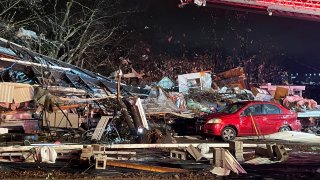 Damage from a tornado in Tennessee on December 9, 2023.