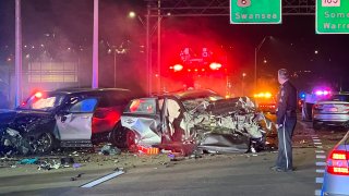 A serious crash on Route 6 in Somerset, Massachusetts, early Tuesday, Dec. 26, 2023.