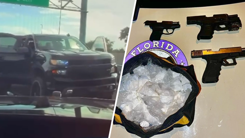 Dashcam video shows the moments troopers used a PIT maneuver to stop a trio who allegedly had large amounts of cocaine and several guns as they tried to flee from authorities in Broward County.