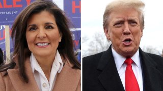 Combination showing Republican presidential candidate and former U.S. Ambassador to the United Nations Nikki Haley (L) and Former U.S. President and Republican presidential candidate Donald Trump, campaigning in New Hampshire on Jan. 23rd, 2024.