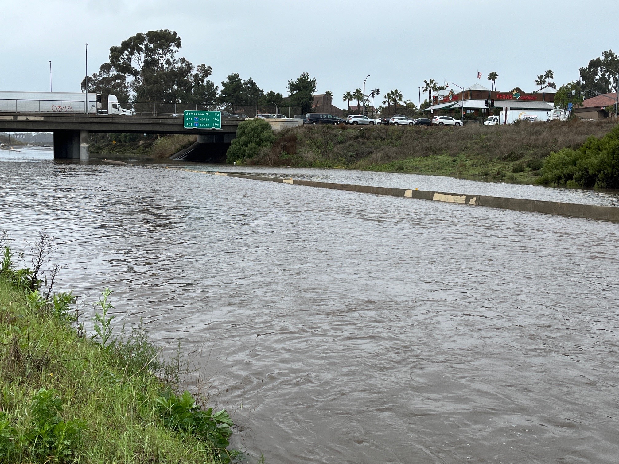 SR-78 in North County was completely flooded by heavy rains on Jan. 21, 2024.