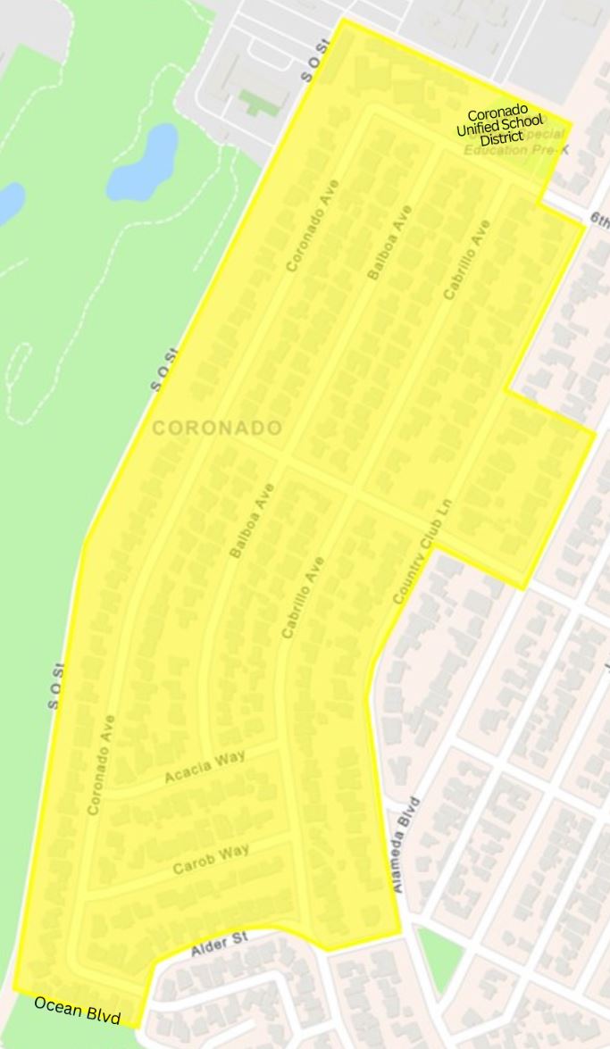 The impacted area in Coronado