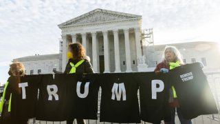 Protesters demonstrate outside of the U.S. Supreme Court on February 8, 2024 in Washington, DC.