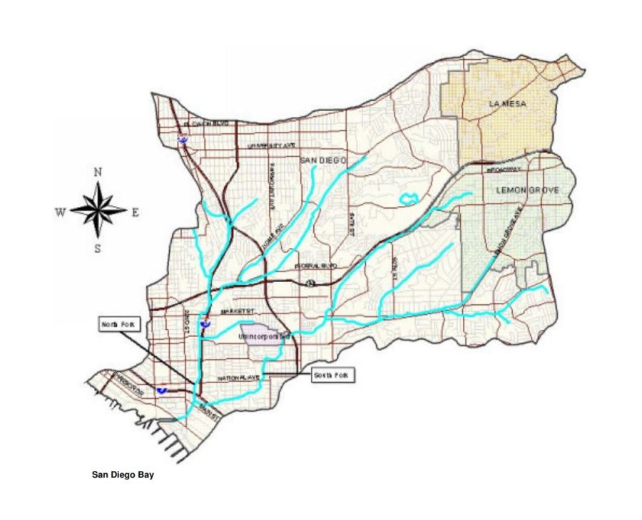 The Chollas Creek Watershed area and its stormwater arteries.