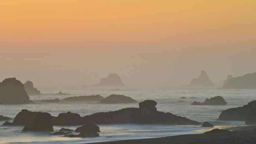 Sunset at Harris Beach State Park, Oregon coast.