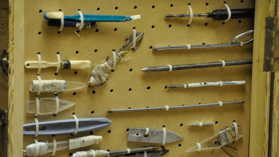 The California Department of Corrections and Rehabilitation shared this image of makeshift weapons seized at state prisons, which are similar to those seized at San Diego County jails.