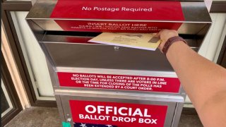 An official San Diego County Registrar of Voters ballot drop box at the North Park Library.