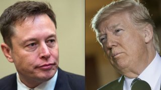 This combination of pictures shows Elon Musk, left, and Donald Trump, right.