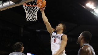 SPOKANE, WASHINGTON – MARCH 22: Jaedon LeDee #13 of the San Diego State Aztecs drives to the basket during the first half against the UAB Blazers in the first round of the NCAA Men’s Basketball Tournament at Spokane Veterans Memorial Arena on March 22, 2024 in Spokane, Washington. (Photo by Steph Chambers/Getty Images)