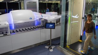 New TSA screening equipment at Harry Reid International Airport is displayed, March 6, 2024, in Las Vegas.