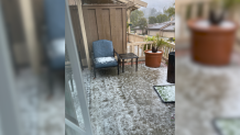 A hail storm rolls through San Diego's North County on Easter Sunday at around 1:45 p.m. (Image courtesy of Connie Barton)