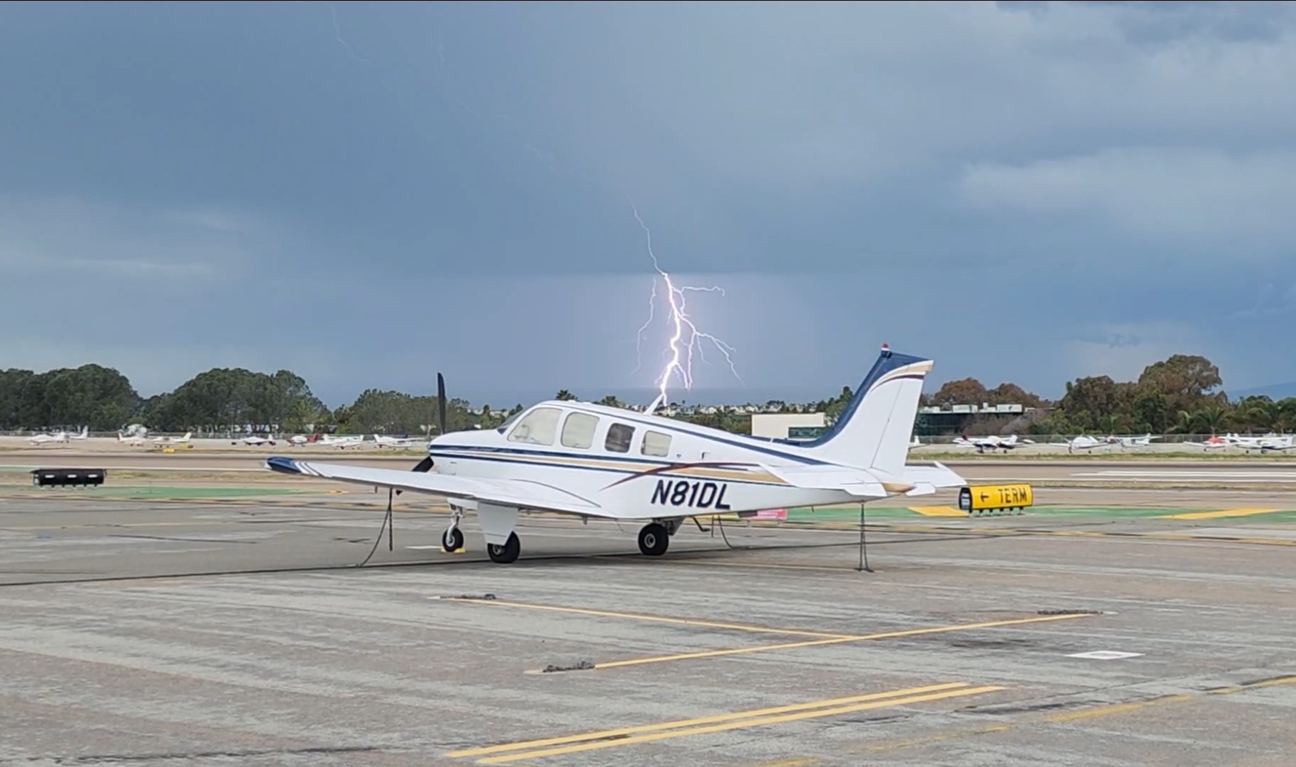 Ryan Grothe captured what appears to be a lightning strike near Palomar Airport on March 18, 2024.