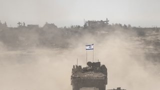 Tanks, armored vehicles and military machinery belonging to the Israeli army on April 17, 2024. 