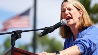 File - Kris Mayes outside the State Capitol on October 8, 2022 in Phoenix, Arizona.