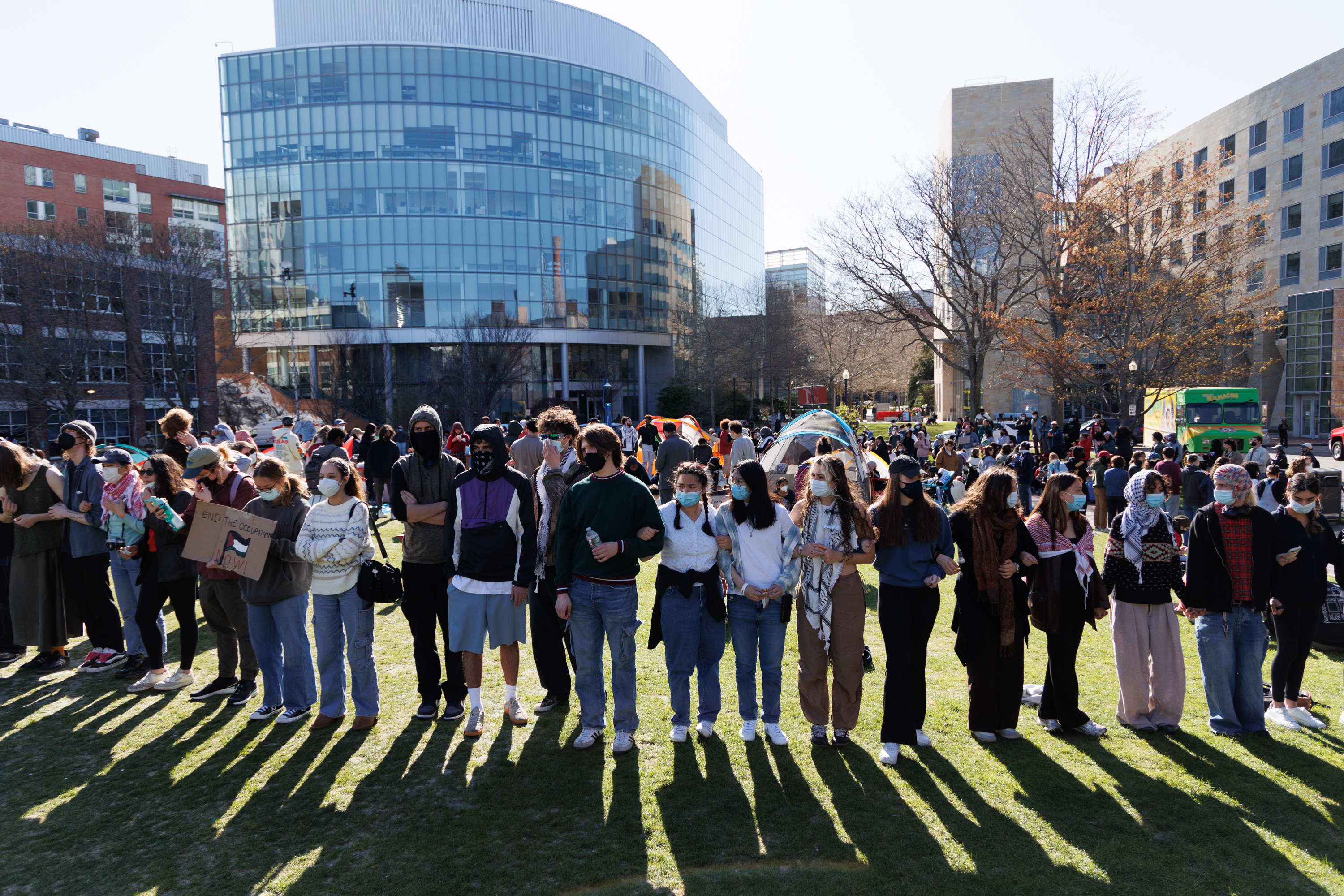 Students gather at Northeastern University in Boston to protest against Israeli attacks on Gaza, on Thursday, April 25, 2024.