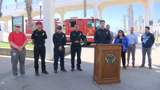Fire officials provide an update on the massive blaze that destroyed a restaurant on the Oceanside Pier, April 29, 2024.