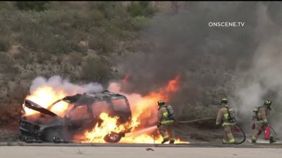 WATCH: Explosions heard as crews battle SUV fire