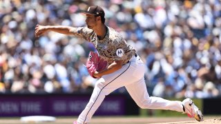 SAN DIEGO, CA – MAY 12: Yu Darvish  #11 of the San Diego Padres pitches during the game between the Los Angeles Dodgers and the San Diego Padres at Petco Park on Sunday, May 12, 2024 in San Diego, California. (Photo by Michael Owens/MLB Photos via Getty Images)