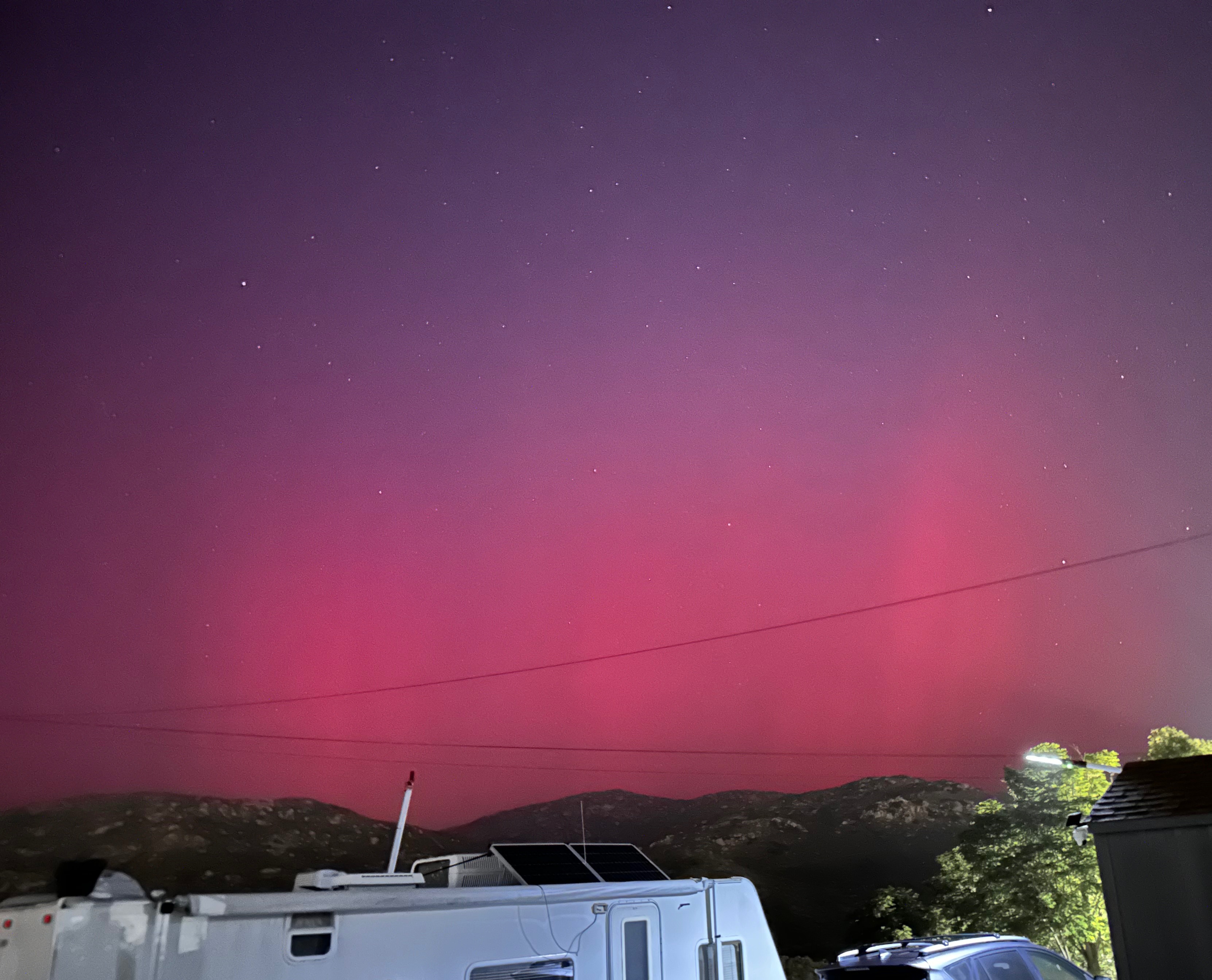 Northern lights, aurora borealis seen from San Diego County mountains