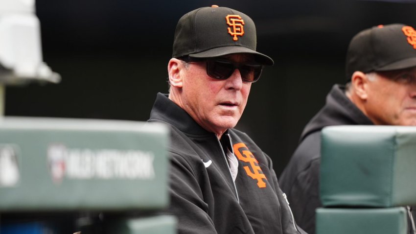 May 9, 2024; Denver, Colorado, USA; San Francisco Giants manager Bob Melvin (6) during the first inning against the Colorado Rockies at Coors Field. Mandatory Credit: Ron Chenoy-USA TODAY Sports
