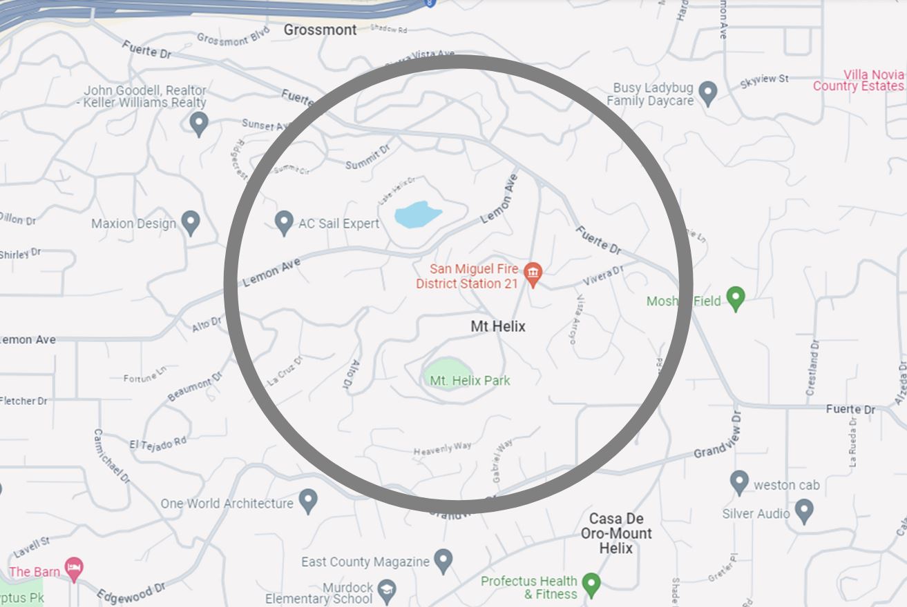 A map showing areas where women have reported incidents of sexual exposure, according to the San Diego County Sheriff's Department.