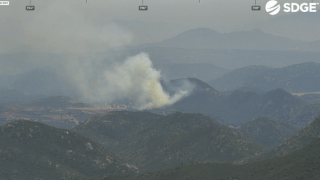 A screenshot from the SDGE camera showing the "Cameron Fire" in Lake Morena on May 27, 2024.