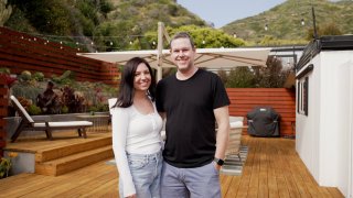 The author, Jaclyn, and her husband, Brian, live in a 940-square-foot trailer in Laguna Beach. They were drawn to “the quaintness and the charm of it,” Brian says, and the fact that it has one of the larger backyards in their community of mobile homes.