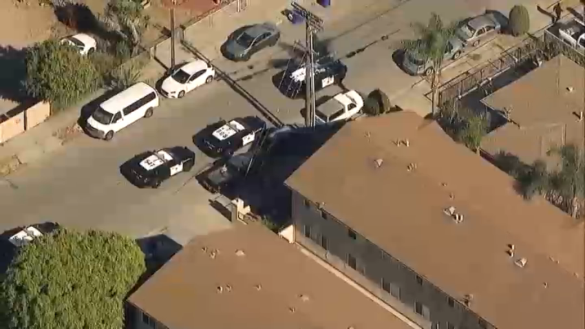 Sky Ranger 7 flew over the scene in Logan Heights on Thursday.