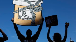 Activists protest the price of prescription drug costs in front of the U.S. Department of Health and Human Services building in Washington, D.C., on Oct. 6, 2022.