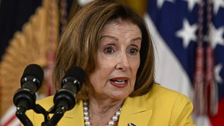 Rep. Nancy Pelosi, D-Calif., speaks during the anniversary of the Inflation Reduction Act event at the White House in Washington, Aug. 16, 2023.