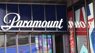 The Paramount Global headquarters is seen in Times Square on August 08, 2023 in New York City.