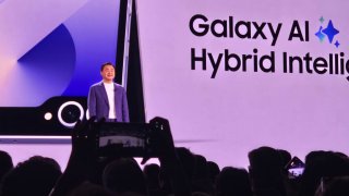 TM Roh, head of Samsung’s mobile division, discusses the artificial intelligence featues as part of Galaxy AI at the Galaxy Unpacked event in Paris, France on July 10, 2024.