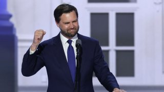 Vice Presidential Nominee Senator J.D. Vance (R-OH) gestures on Day 3 of the Republican National Convention (RNC), at the Fiserv Forum in Milwaukee, Wisconsin, U.S., July 17, 2024. 