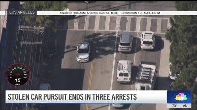 Stolen car pursuit ends with three arrests in downtown LA