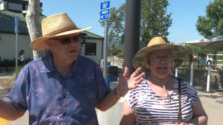 It was a beautiful day at Santee Lakes on July 14, 2024, but still, for couples like Carl Ferree and his wife Beverly, news of the assassination attempt on Former President Donald Trump weighed on their mind. (NBC 7 San Diego)