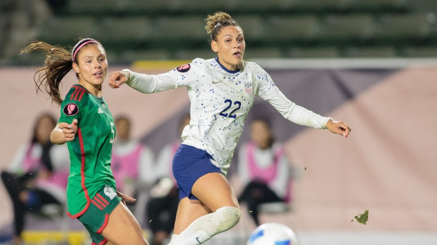 CARSON, CA – FEBRUARY 26: Trinity Rodman #22 of the United States crosses a ball during a 2024 Concacaf W Gold Cup Preliminary Round match between Mexico and USWNT at Dignity Health Sports Park on February 26, 2024 in Carson, California. (Photo by Michael Janosz/ISI Photos/Getty Images)