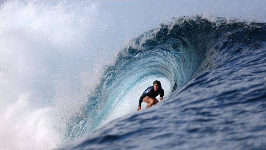 TEAHUPO’O, FRENCH POLYNESIA – MAY 25: Caroline Marks of  The United States competes during the opening round of the SHISEIDO Tahiti Pro  on May 25, 2024 in Teahupo’o, French Polynesia. (Photo by Sean M. Haffey/Getty Images)