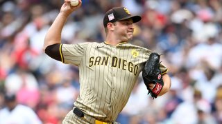 CLEVELAND, OHIO – JULY 21: Michael King #34 of the San Diego Padres throws a pitch during the sixth inning against the Cleveland Guardians at Progressive Field on July 21, 2024 in Cleveland, Ohio. (Photo by Nick Cammett/Getty Images)