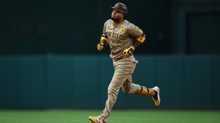 WASHINGTON, DC – JULY 23: Luis Arraez #4 of the San Diego Padres rounds the bases after hitting a solo home run against the Washington Nationals during the fifth inning at Nationals Park on July 23, 2024 in Washington, DC. (Photo by Scott Taetsch/Getty Images)