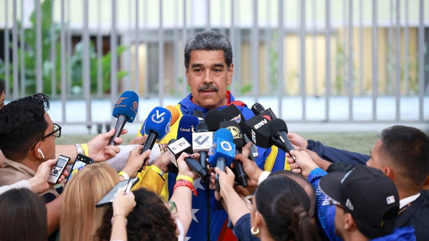 Incumbent President of Venezuela Nicolás Maduro speaks during a press conference.