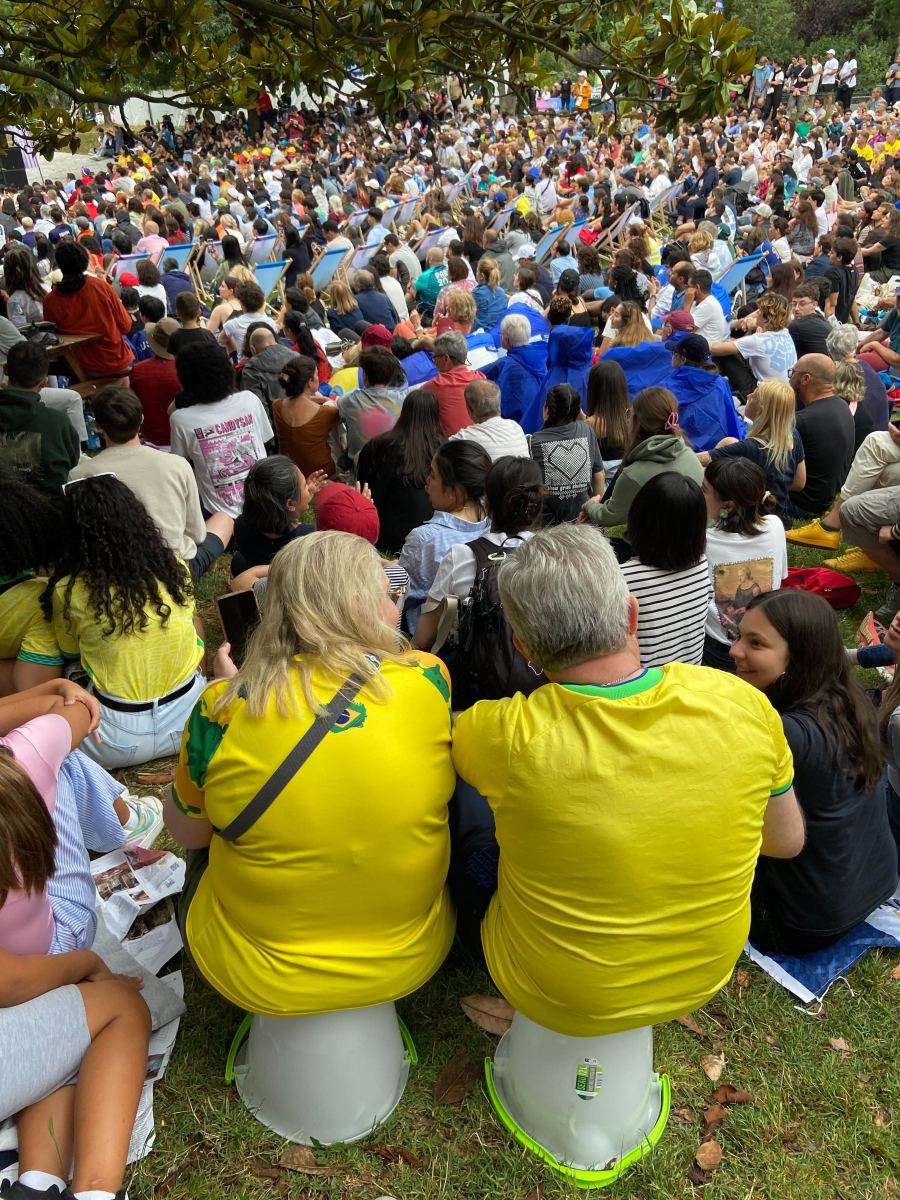 Fans watching the Opening Ceremony at Parc Monceau in the City of Light's 8th Arrondissement.