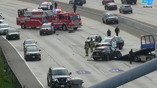 The four left lanes of eastbound Interstate 8 were blocked after a vehicle that San Diego police were chasing rolled over on July 15, 2024.