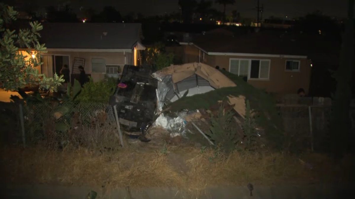 Car flies off I8 after crash, lands in backyard of El Cajon home NBC